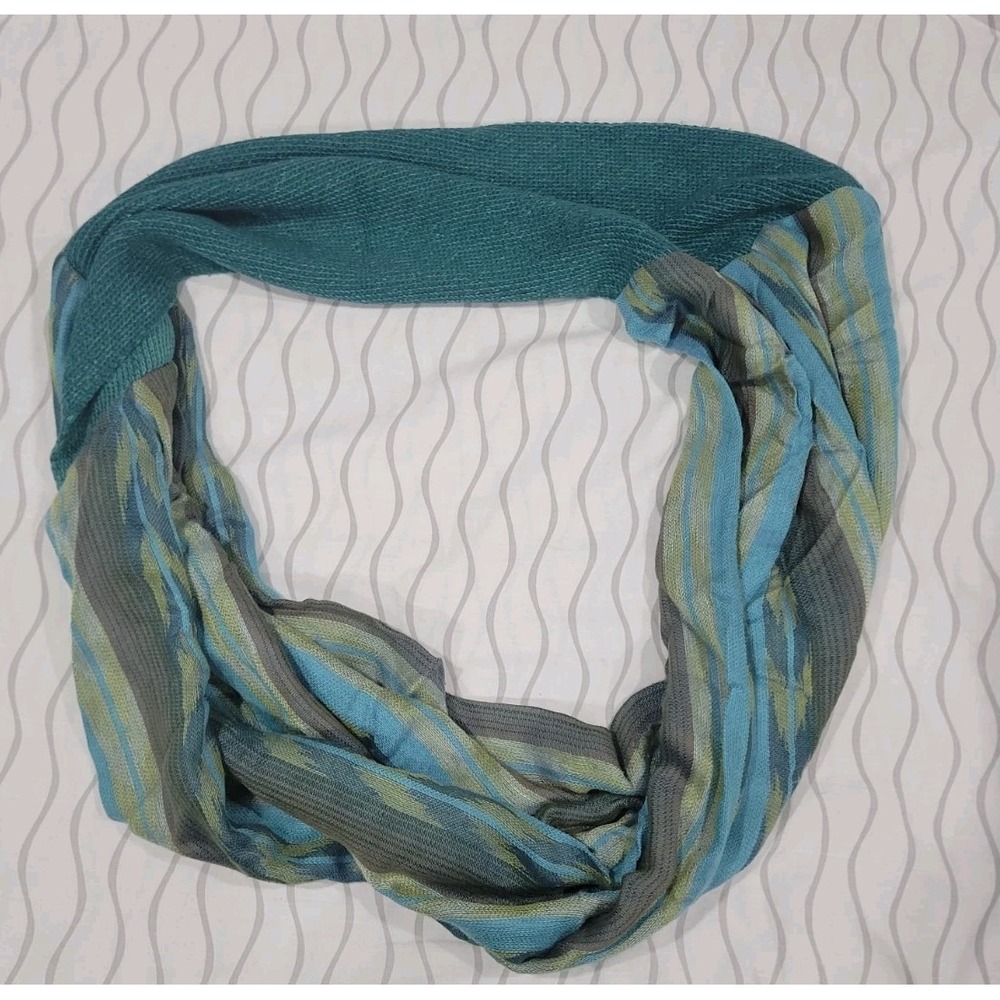 Saks‎ Fifth Avenue Gray Label Knit/Woven Infinity Scarf Wrap Acrylic Green Teal